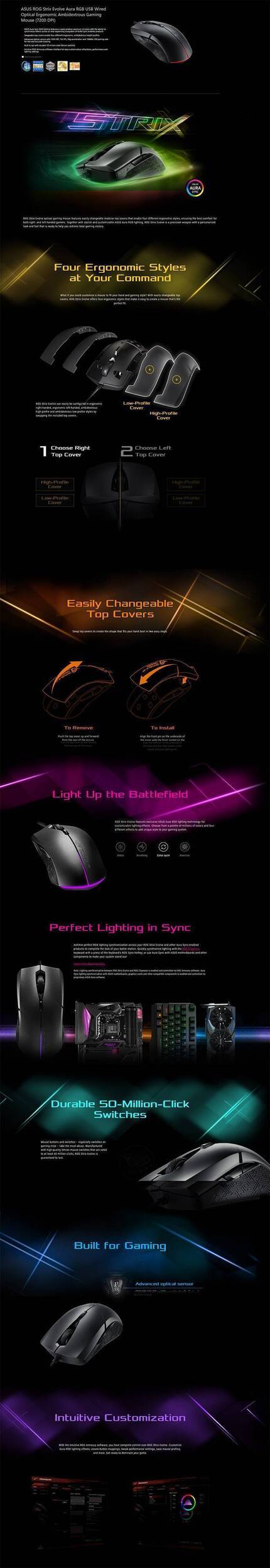 Asus Rog Strix Evolve Gaming Mouse Aura Rgb Usb Wired Optical Ergonomic 70 Dpi Computer Keyboards Mice Pointers Computer Mice Trackballs Touchpads